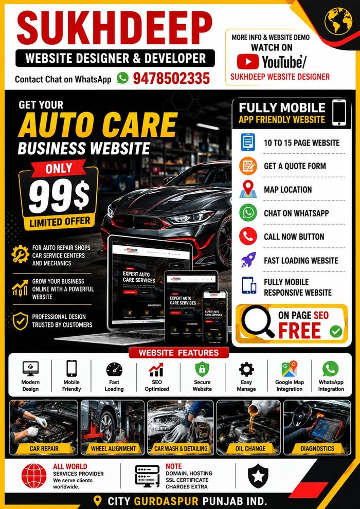 Auto care and car repair business website design portfolio by Sukhdeep Website Designer & SEO Expert - website designer for auto care shops in Australia