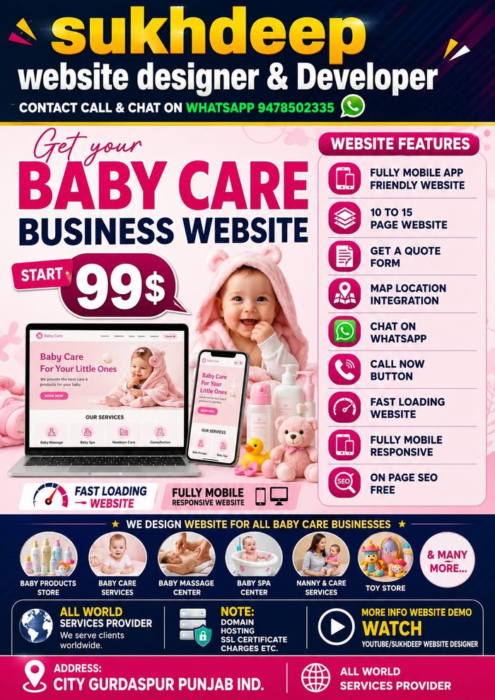 Baby care business website design portfolio by Sukhdeep Website Designer & SEO Expert - website designer for baby care services in UK