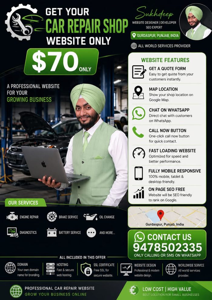 Car repair shop business website design portfolio by Sukhdeep Website Designer & SEO Expert - website designer for auto repair shops in USA