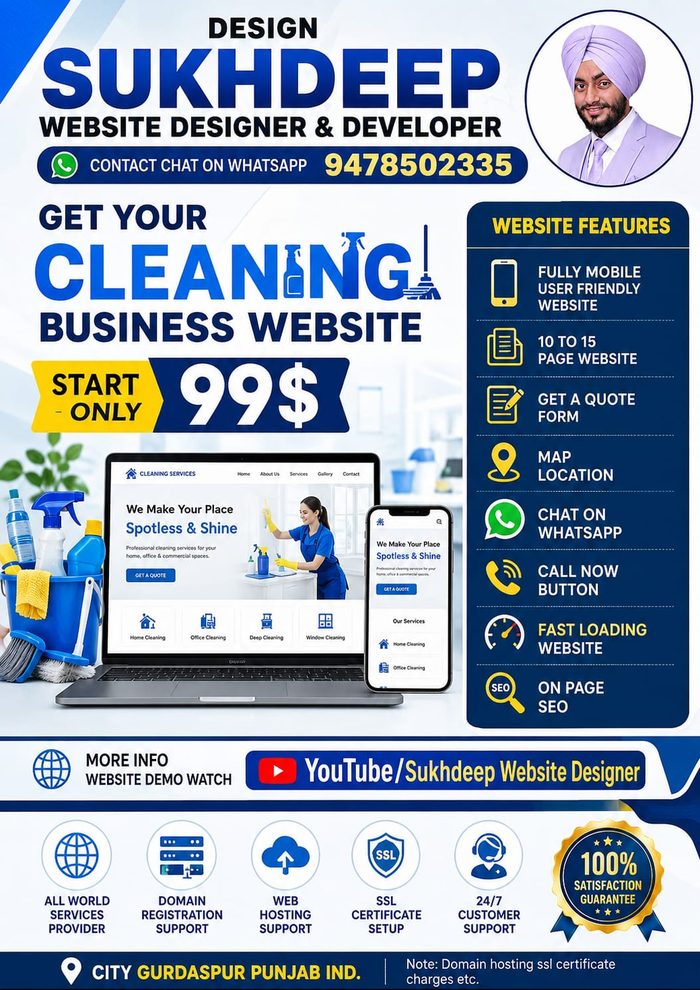 Cleaning business website design portfolio by Sukhdeep Website Designer & SEO Expert - website designer for cleaning companies in Australia