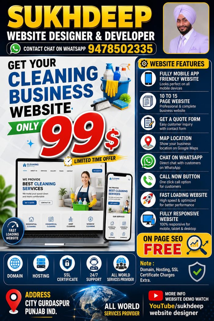 Cleaning business website design portfolio by Sukhdeep Website Designer & SEO Expert - website designer for cleaning companies in Canada