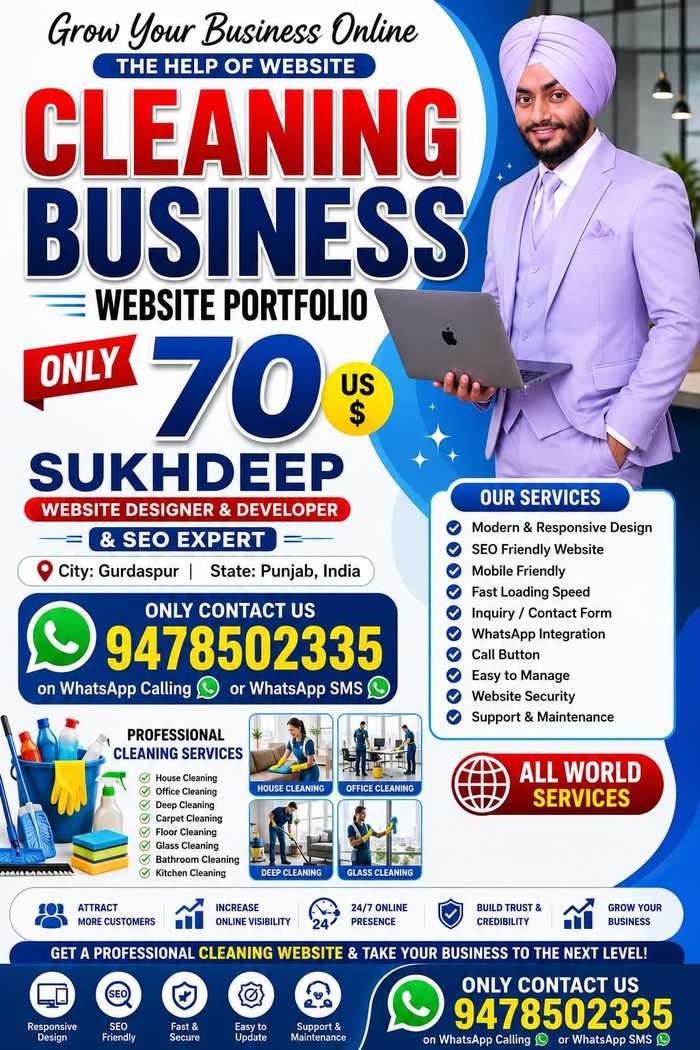Cleaning business website design portfolio by Sukhdeep Website Designer & SEO Expert - website designer for cleaning companies in UK
