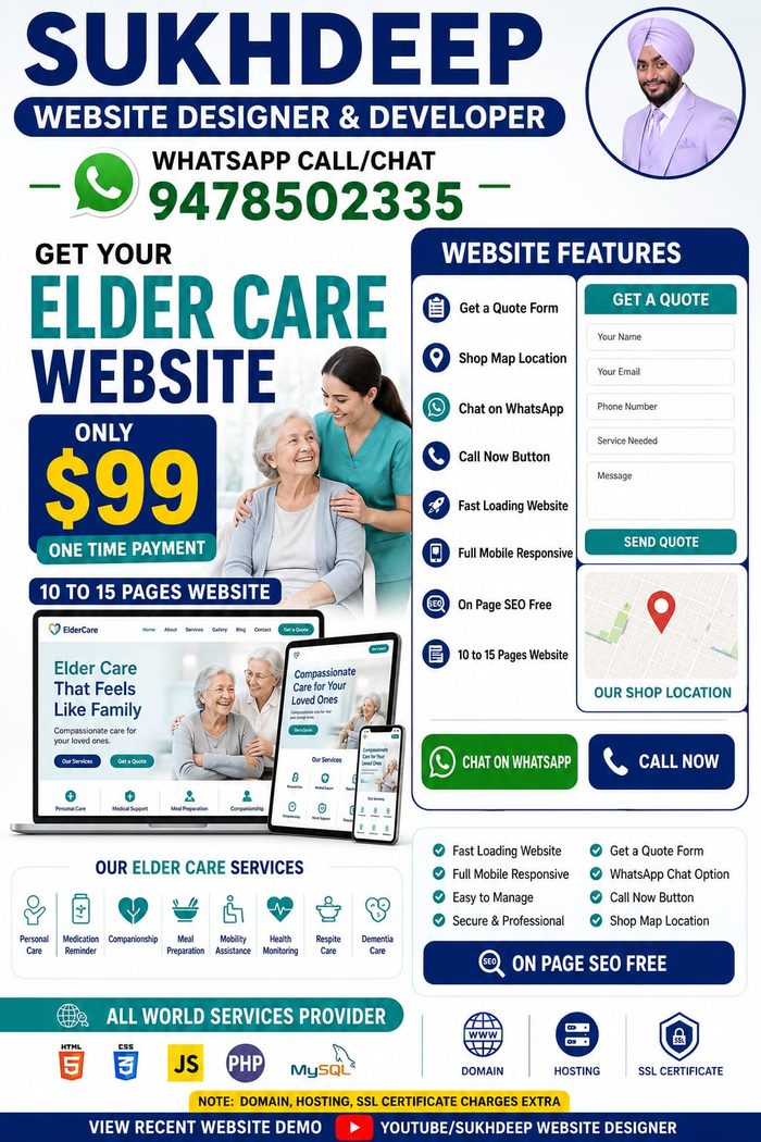 Elder care business website design portfolio by Sukhdeep Website Designer & SEO Expert - website designer for elder care services in Canada