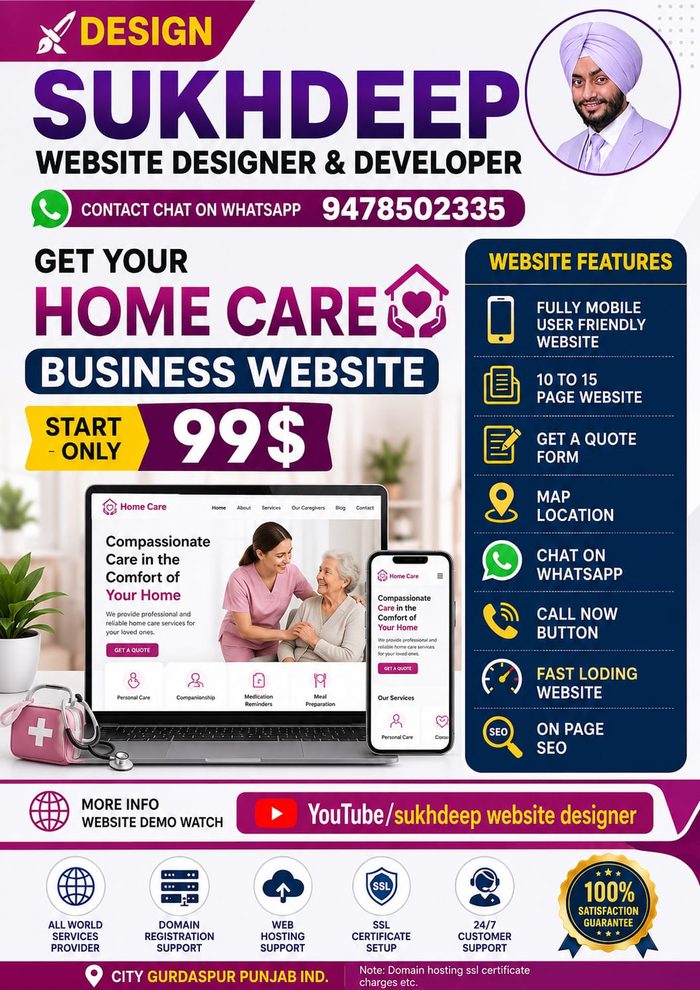 Home care business website design portfolio by Sukhdeep Website Designer & SEO Expert - website designer for home care services in UK