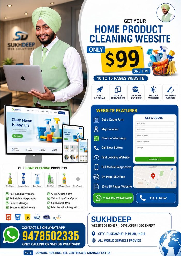 Home product cleaning business website design portfolio by Sukhdeep Website Designer & SEO Expert - website designer in Canada