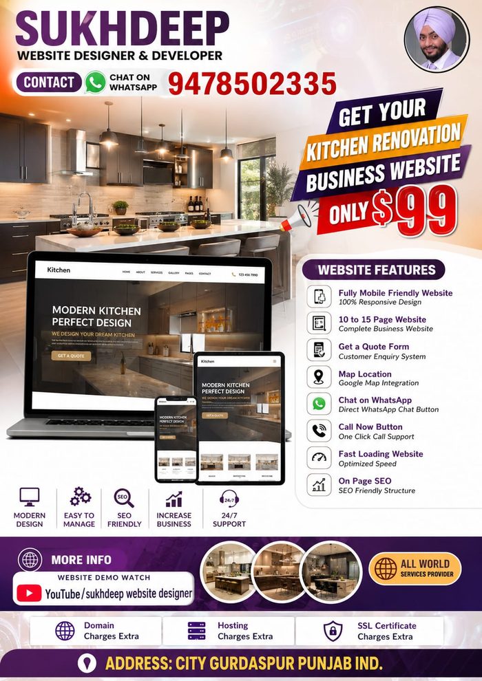 Kitchen renovation business website design portfolio by Sukhdeep Website Designer & SEO Expert - website designer for kitchen renovation companies in USA