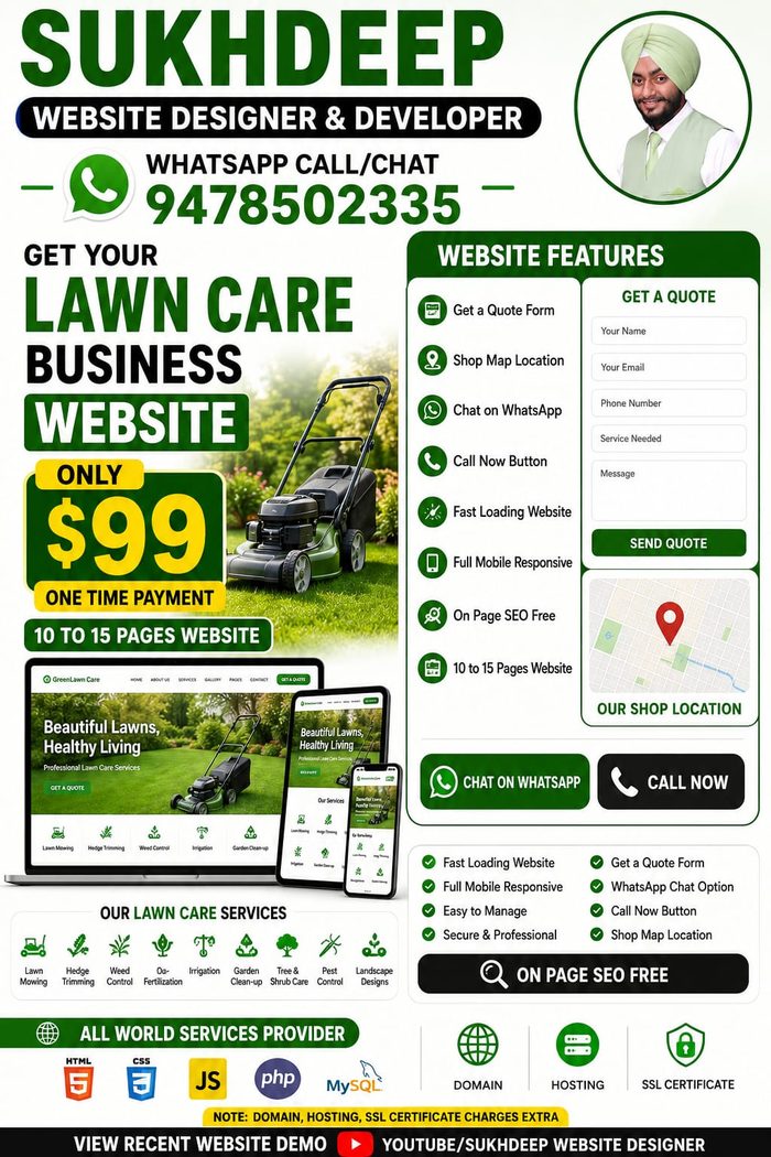 Lawn care business website design portfolio by Sukhdeep Website Designer & SEO Expert - website designer for lawn care companies in USA
