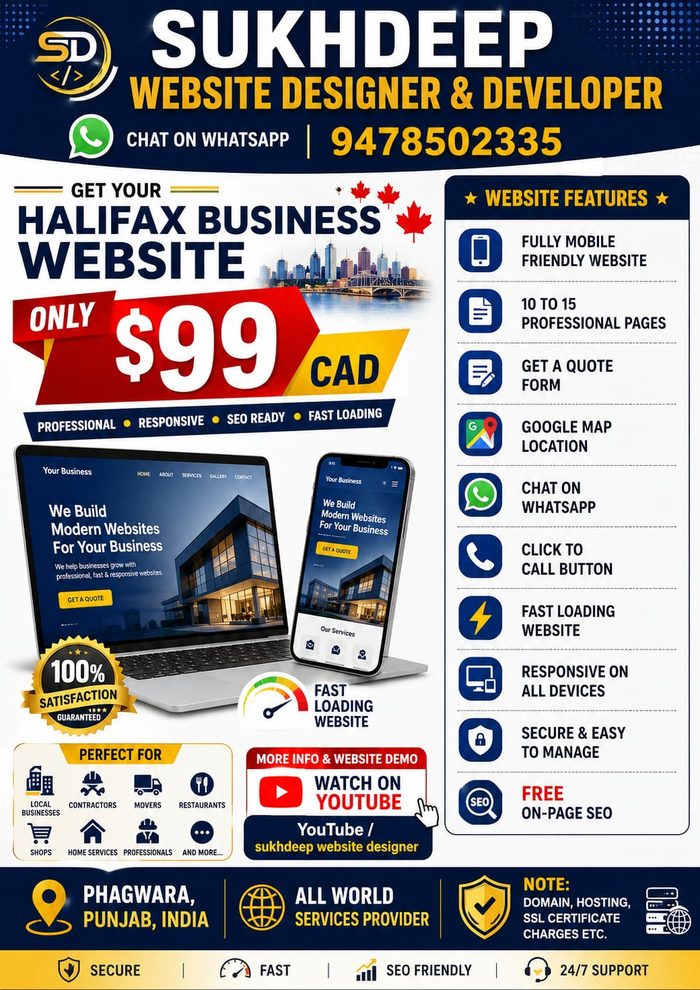 Local business website design portfolio for Halifax by Sukhdeep Website Designer & SEO Expert - website designer in Canada