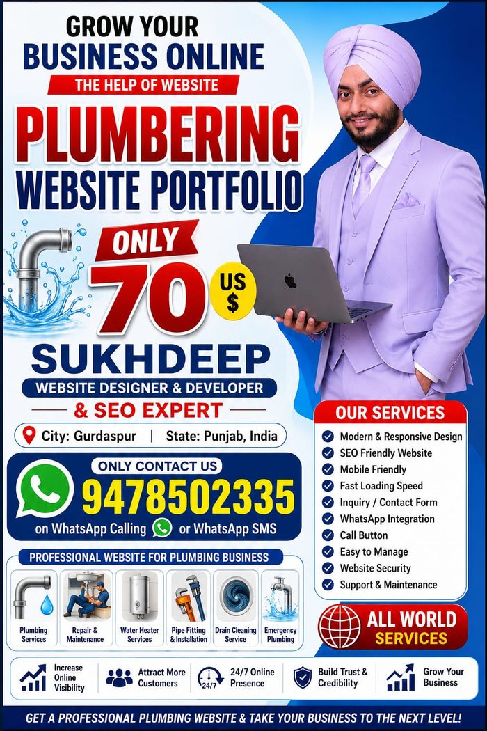Plumbing business website design portfolio by Sukhdeep Website Designer & SEO Expert - website designer for plumbers in Canada