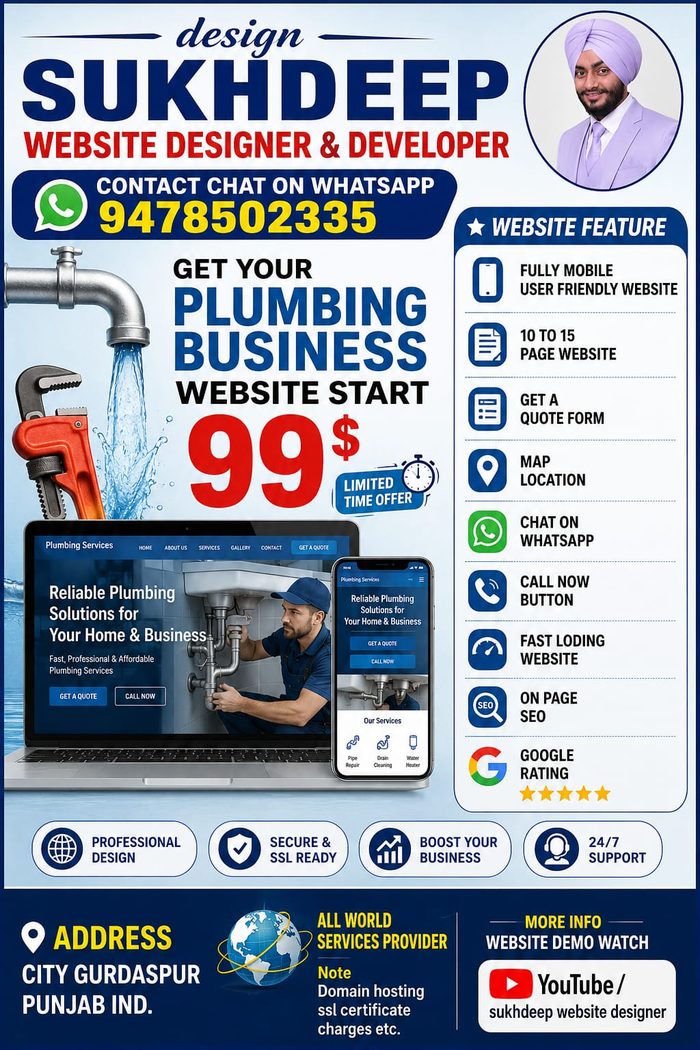 Plumbing business website design portfolio by Sukhdeep Website Designer & SEO Expert - website designer for plumbers in USA