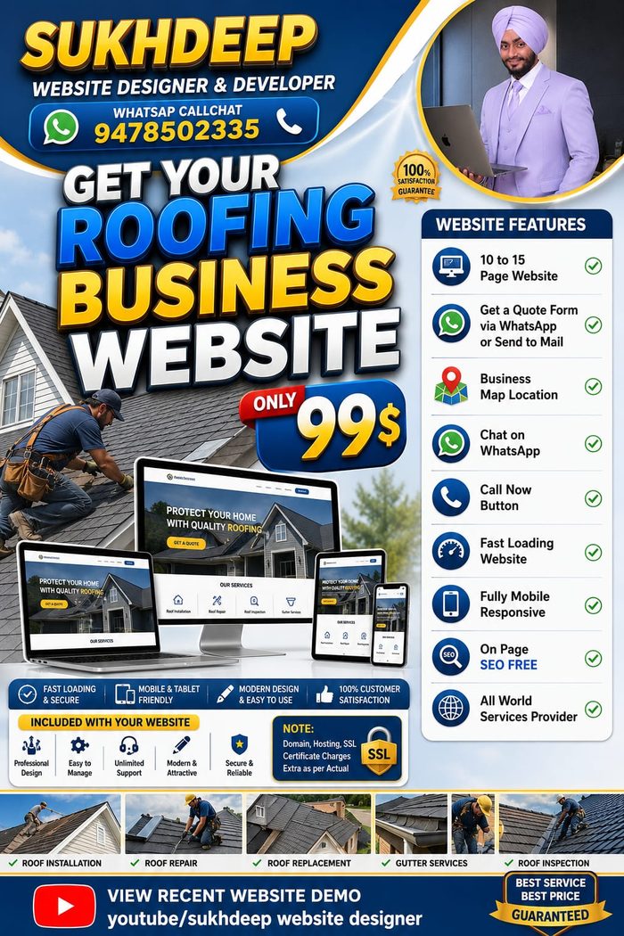 Roofing business website design portfolio by Sukhdeep Website Designer & SEO Expert - website designer for roofing companies in USA