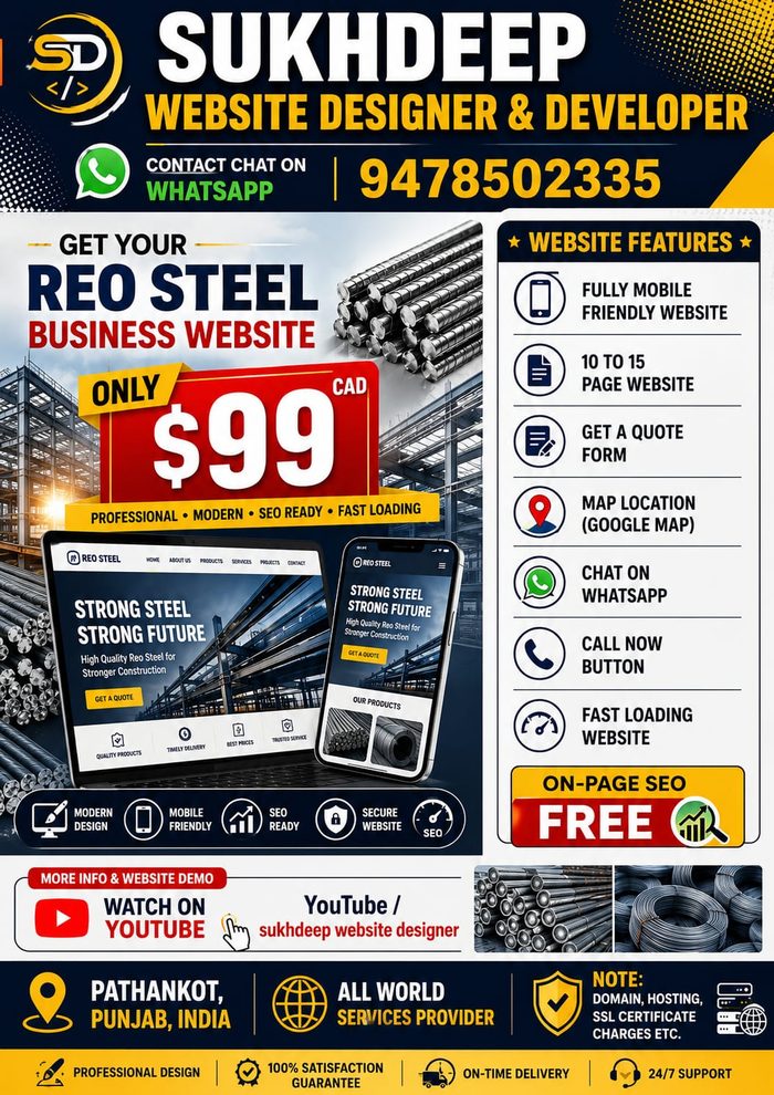Reo steel and construction business website design portfolio by Sukhdeep Website Designer & SEO Expert - website designer in Pathankot Punjab India