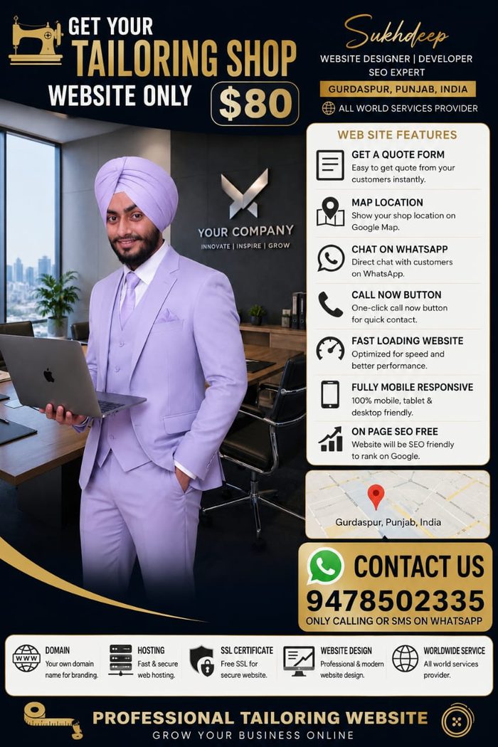 Tailoring shop business website design portfolio by Sukhdeep Website Designer & SEO Expert - website designer for tailors in Canada