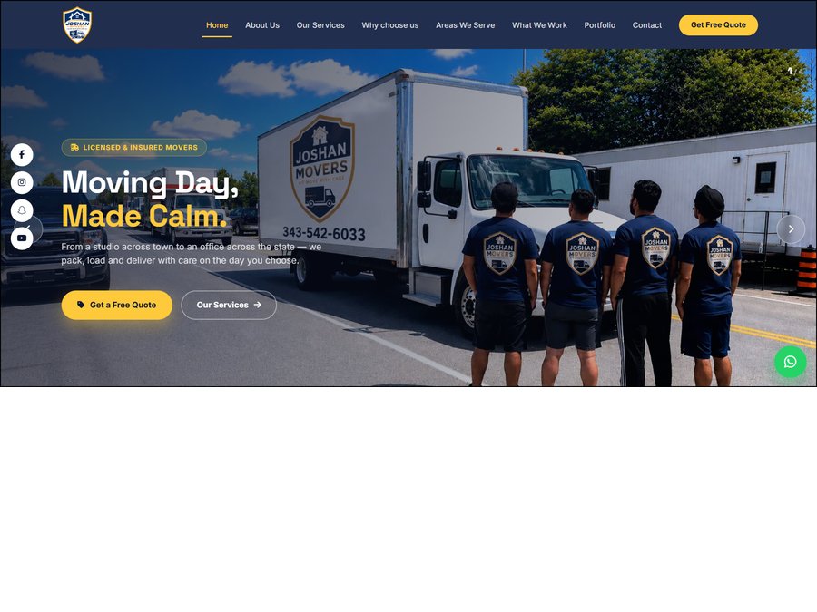 Joshan Movers - Moving & Transport website design