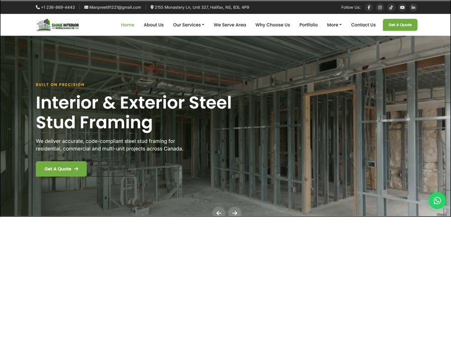 Shine Interior - Construction website design